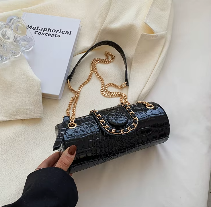 Luxury Small Chain Barrel Shaped PU Leather Bags Mssza