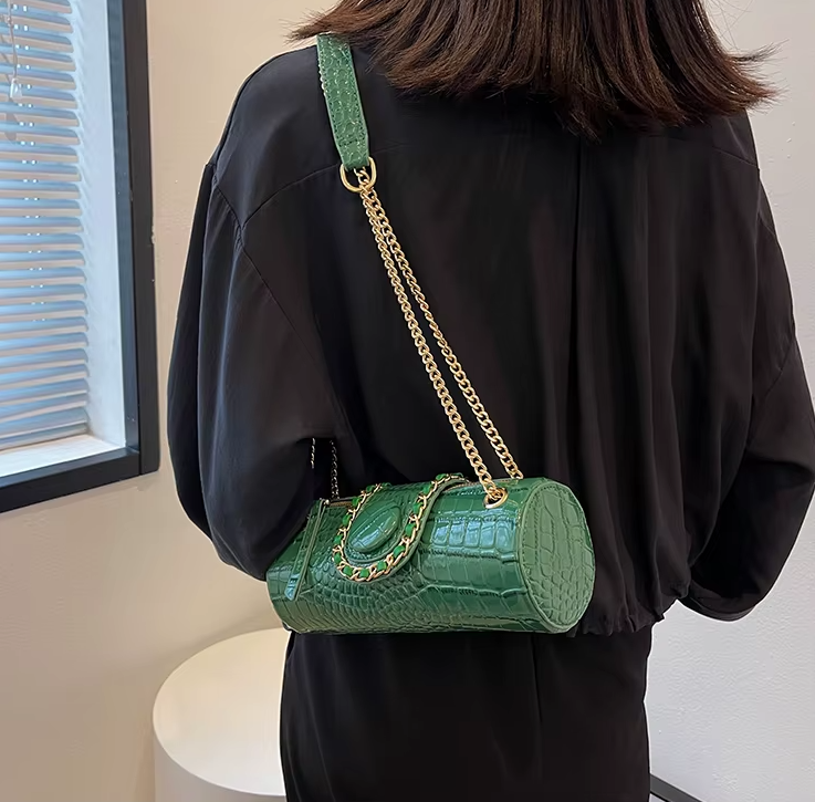 Luxury Small Chain Barrel Shaped PU Leather Bags Mssza