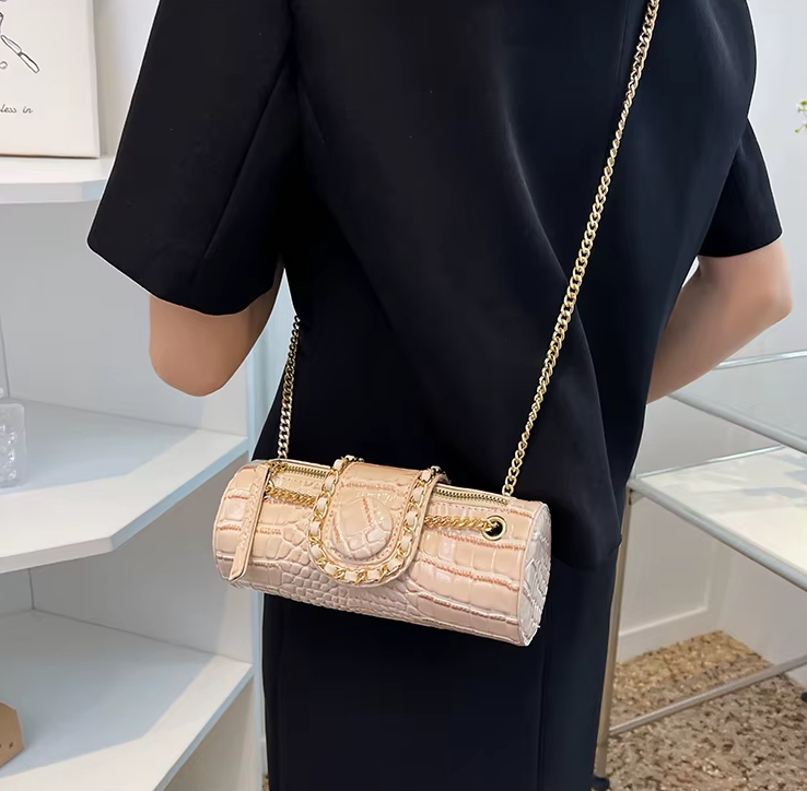 Luxury Small Chain Barrel Shaped PU Leather Bags Mssza