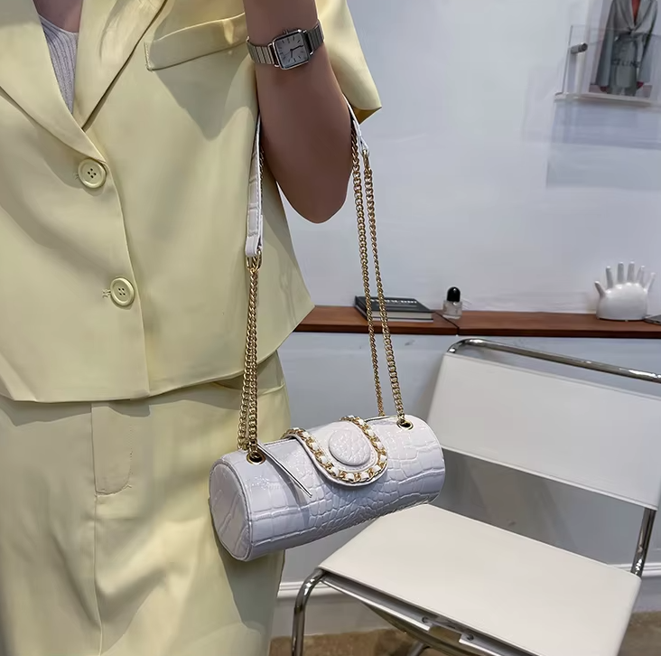 Luxury Small Chain Barrel Shaped PU Leather Bags Mssza
