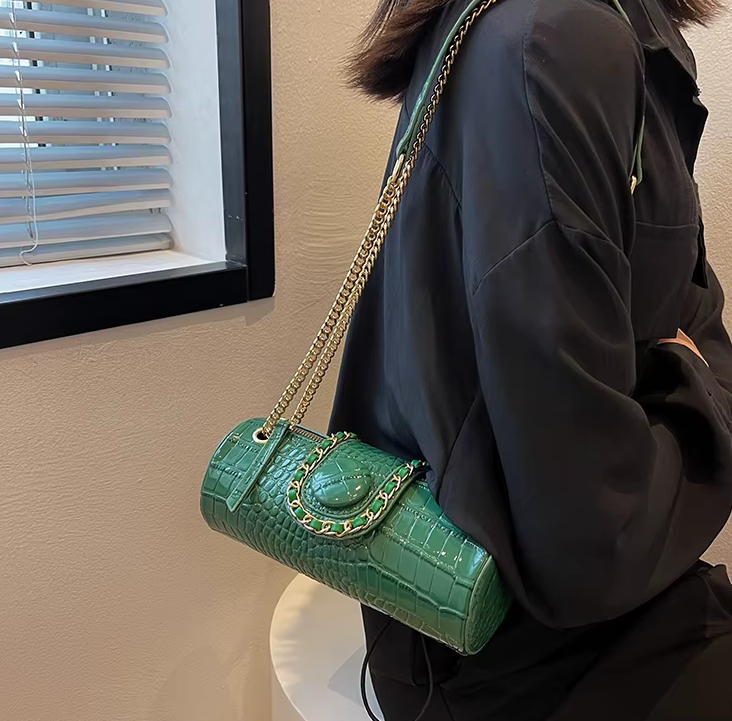 Luxury Small Chain Barrel Shaped PU Leather Bags Mssza