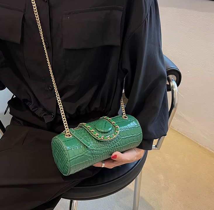 Luxury Small Chain Barrel Shaped PU Leather Bags Mssza
