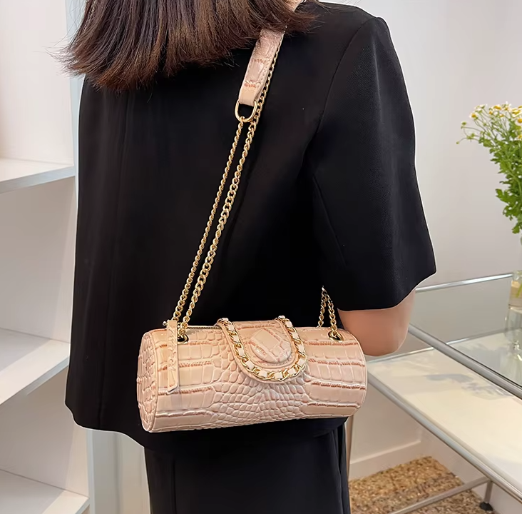 Luxury Small Chain Barrel Shaped PU Leather Bags Mssza