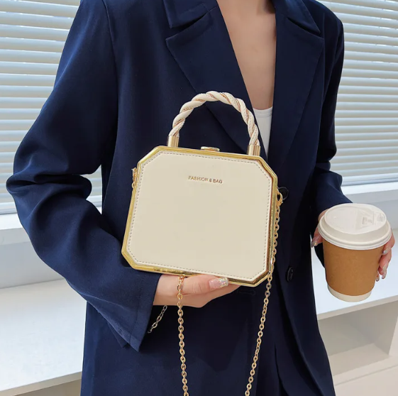 Luxury Small Square Simple Pure Color Box Car Stitching Craft PU Mate Shoulder Crossbody Bag Mssza