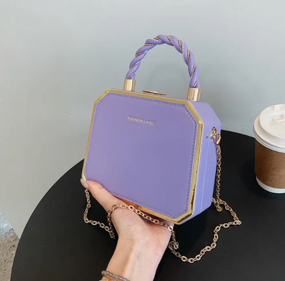 Luxury Small Square Simple Pure Color Box Car Stitching Craft PU Mate Shoulder Crossbody Bag Mssza