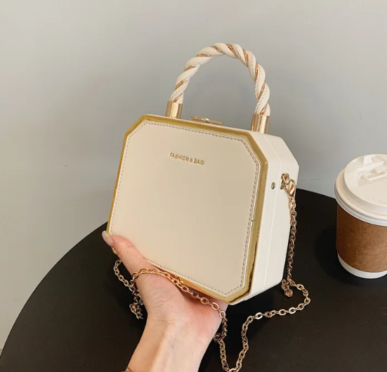 Luxury Small Square Simple Pure Color Box Car Stitching Craft PU Mate Shoulder Crossbody Bag Mssza