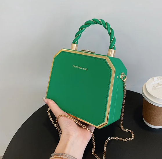 Luxury Small Square Simple Pure Color Box Car Stitching Craft PU Mate Shoulder Crossbody Bag Mssza