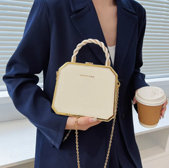 Luxury Small Square Simple Pure Color Box Car Stitching Craft PU Mate Shoulder Crossbody Bag Mssza