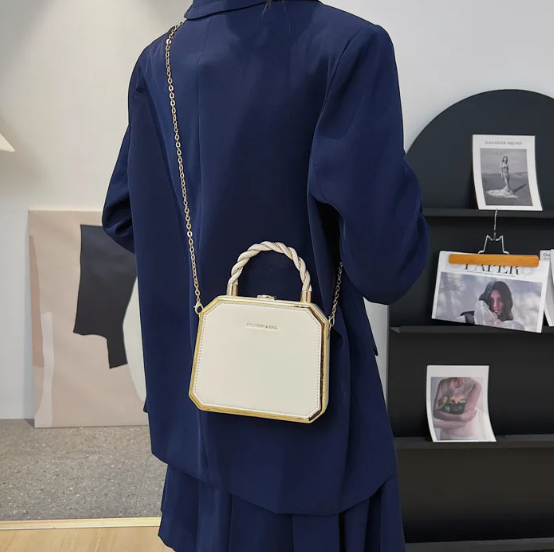 Luxury Small Square Simple Pure Color Box Car Stitching Craft PU Mate Shoulder Crossbody Bag Mssza