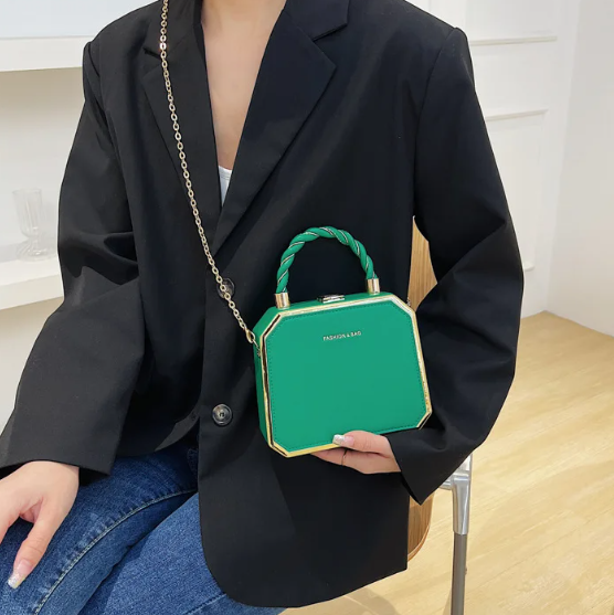 Luxury Small Square Simple Pure Color Box Car Stitching Craft PU Mate Shoulder Crossbody Bag Mssza