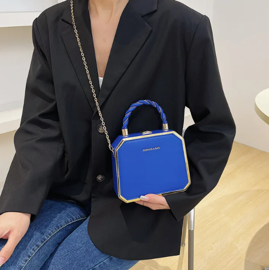 Luxury Small Square Simple Pure Color Box Car Stitching Craft PU Mate Shoulder Crossbody Bag Mssza