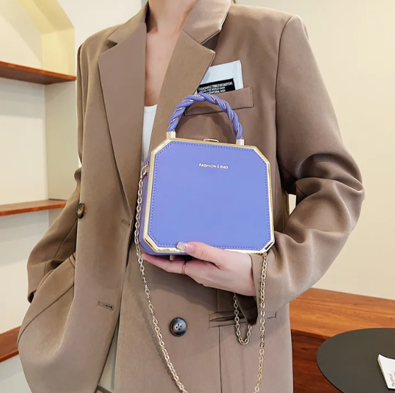 Luxury Small Square Simple Pure Color Box Car Stitching Craft PU Mate Shoulder Crossbody Bag Mssza