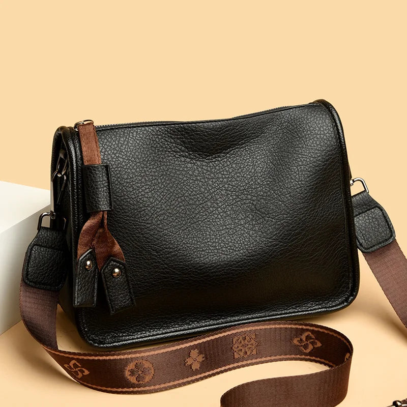 Luxury Soft Cowhide High Quality Genuine Leather Shoulder Crossbody Tote Bag Mssza