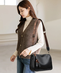 Luxury Soft Cowhide High Quality Genuine Leather Shoulder Crossbody Tote Bag Mssza
