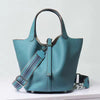 Luxury Soft Genuine Leather No Zipper Portable With Lock Bucket Handbag Mssza