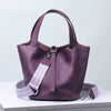 Luxury Soft Genuine Leather No Zipper Portable With Lock Bucket Handbag Mssza