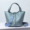Luxury Soft Genuine Leather No Zipper Portable With Lock Bucket Handbag Mssza