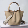 Luxury Soft Genuine Leather No Zipper Portable With Lock Bucket Handbag Mssza
