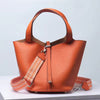 Luxury Soft Genuine Leather No Zipper Portable With Lock Bucket Handbag Mssza