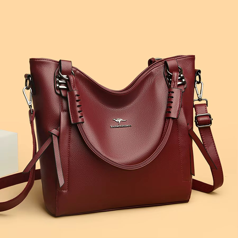 Luxury Soft Genuine Leather Solid Color Cowhide Tote Shoulder Messenger Handbag Mssza