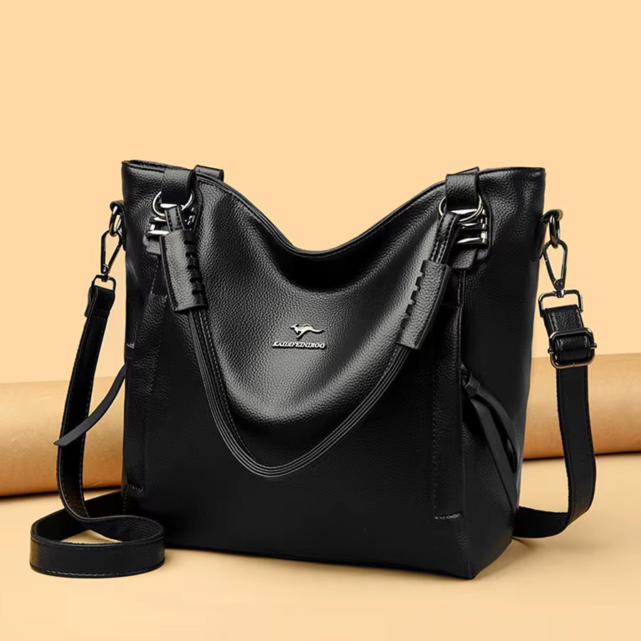 Luxury Soft Genuine Leather Solid Color Cowhide Tote Shoulder Messenger Handbag Mssza