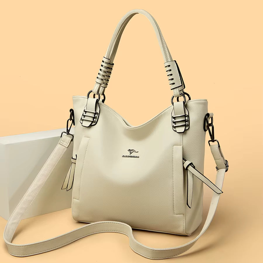 Luxury Soft Genuine Leather Solid Color Cowhide Tote Shoulder Messenger Handbag Mssza