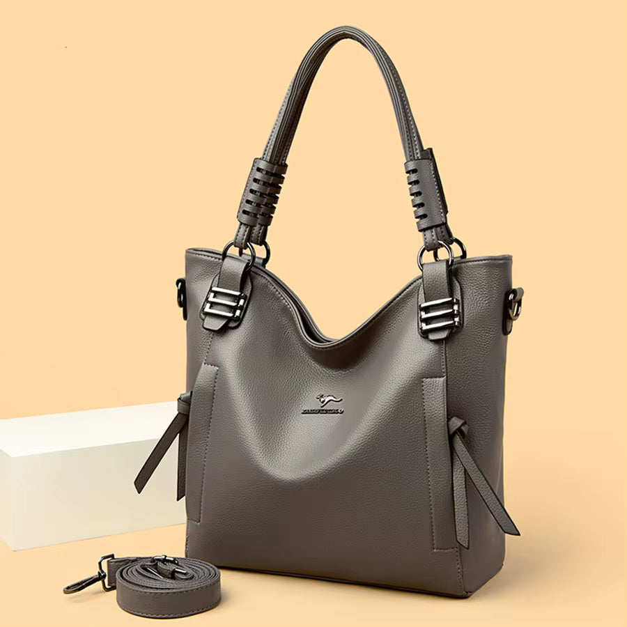 Luxury Soft Genuine Leather Solid Color Cowhide Tote Shoulder Messenger Handbag Mssza