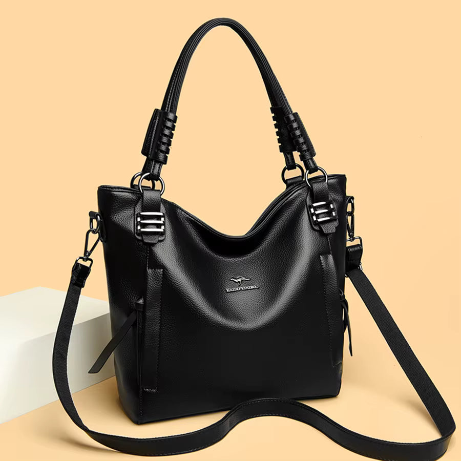 Luxury Soft Genuine Leather Solid Color Cowhide Tote Shoulder Messenger Handbag Mssza