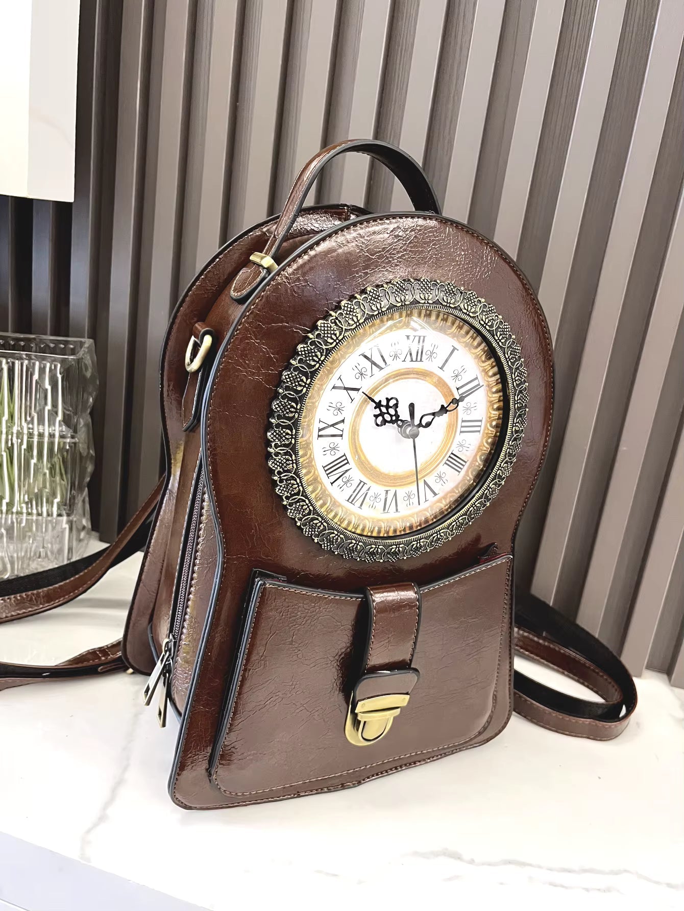 Luxury Solid Clock Pattern Travel Outdoor Designer Backpack Mssza