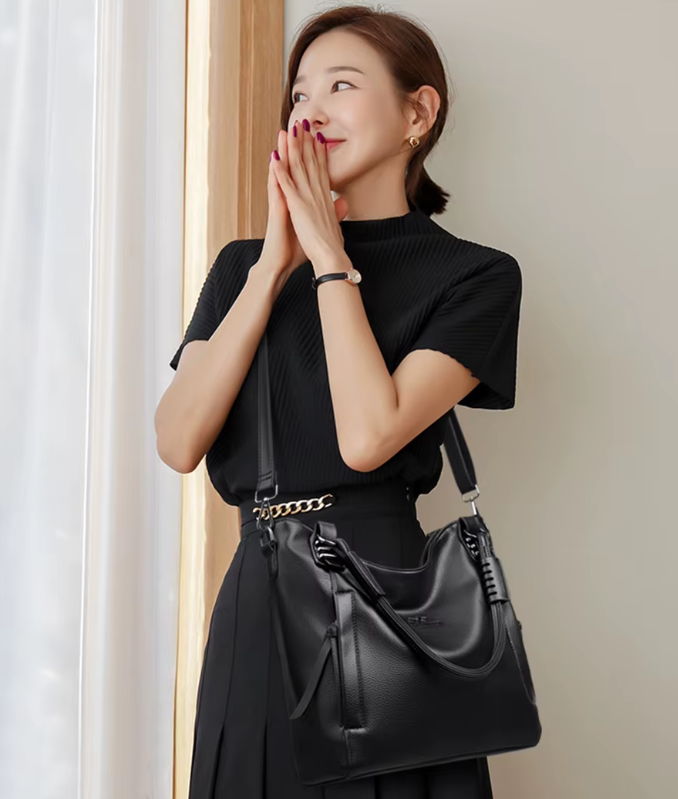 Luxury  Solid Color Cowhide Soft Genuine Leather Shoulder Messenger Bag Mssza