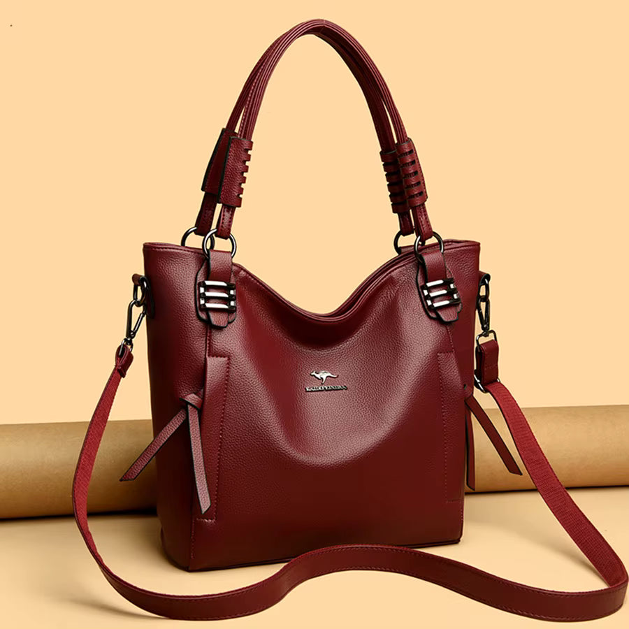 Luxury  Solid Color Cowhide Soft Genuine Leather Shoulder Messenger Bag Mssza