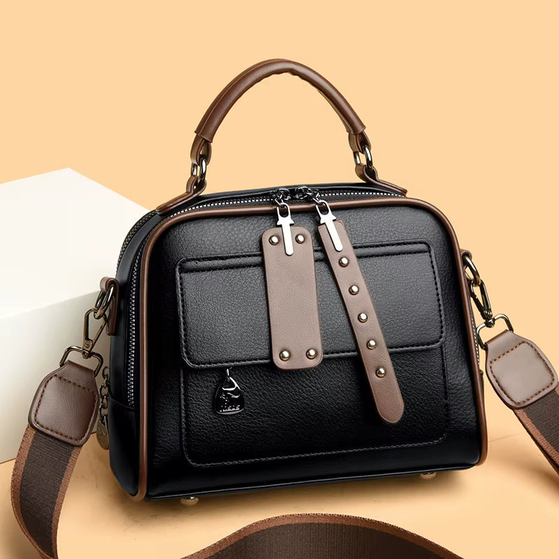 Luxury Solid Color Interior Zipper Pocket PU Leather Handbag Mssza