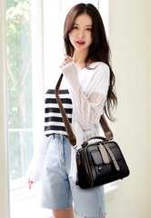 Luxury Solid Color Interior Zipper Pocket PU Leather Handbag Mssza