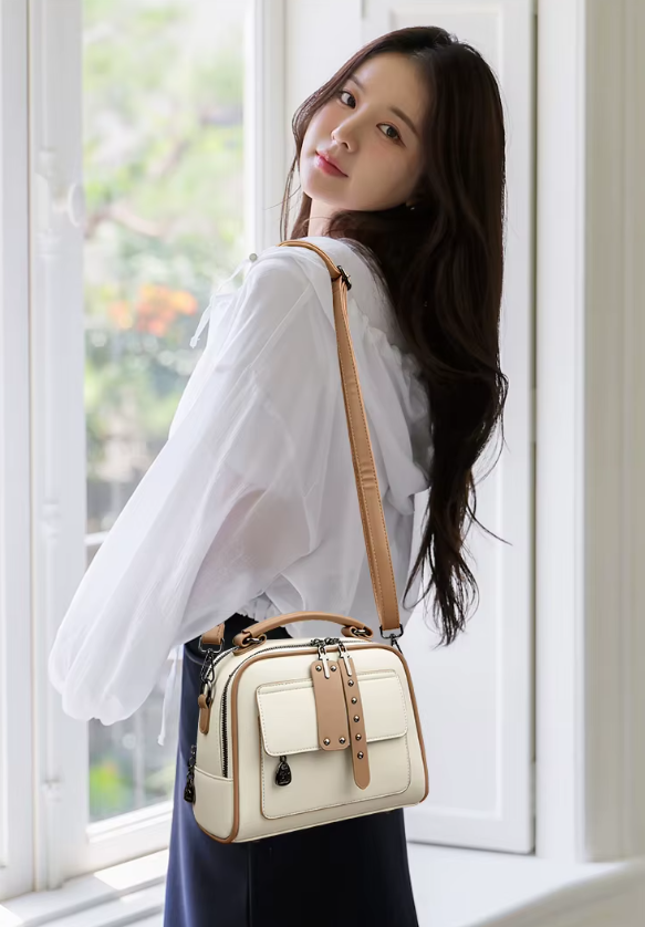 Luxury Solid Color Interior Zipper Pocket PU Leather Handbag Mssza