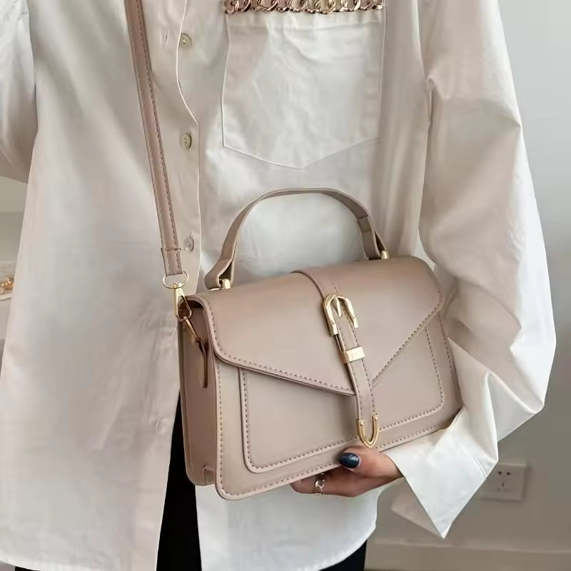 Luxury Solid Color Square with Top Handle and Flap Minimalist Crossbody Bag Mssza