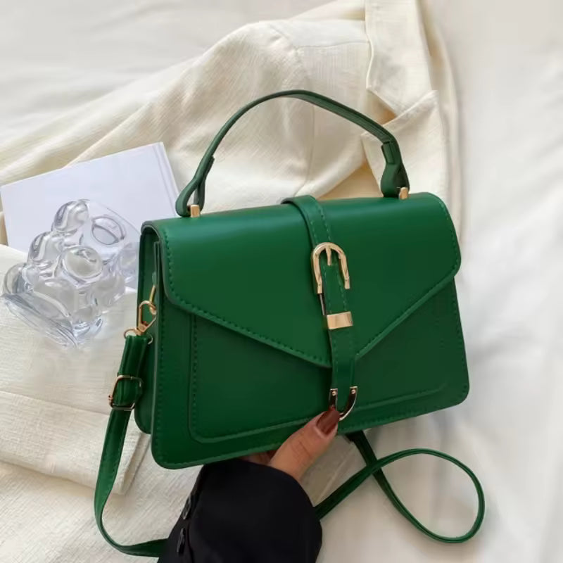 Luxury Solid Color Square with Top Handle and Flap Minimalist Crossbody Bag Mssza