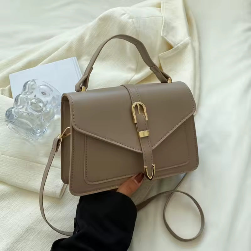 Luxury Solid Color Square with Top Handle and Flap Minimalist Crossbody Bag Mssza