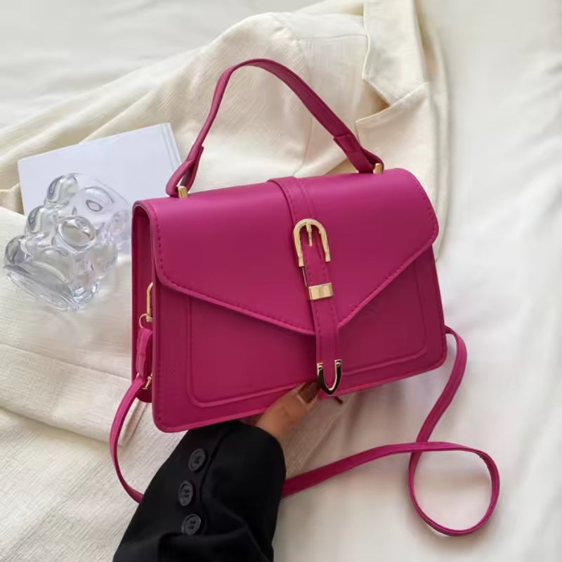 Luxury Solid Color Square with Top Handle and Flap Minimalist Crossbody Bag Mssza