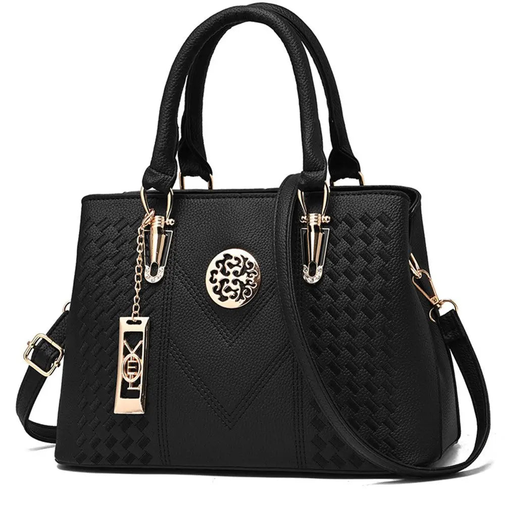 Luxury Solid Embroidery Metal Hollow Carving Decor Leather Large Capacity Satchel Shoulder Bag Mssza