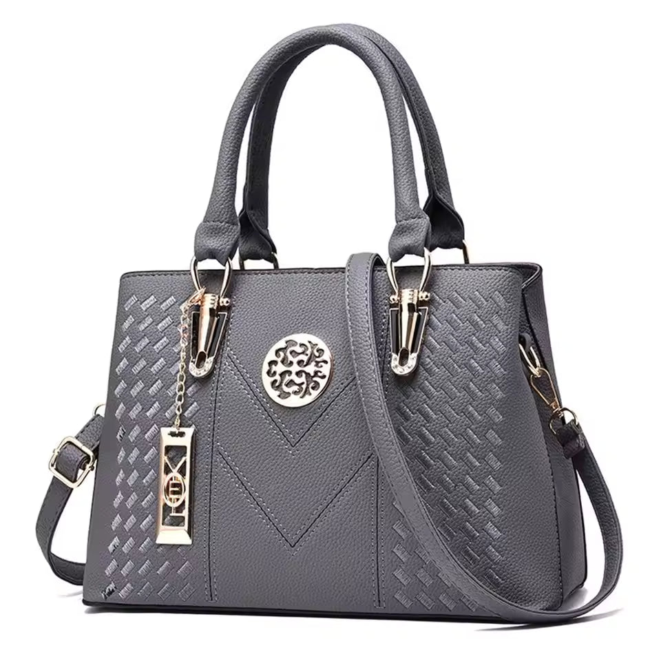 Luxury Solid Embroidery Metal Hollow Carving Decor Leather Large Capacity Satchel Shoulder Bag Mssza