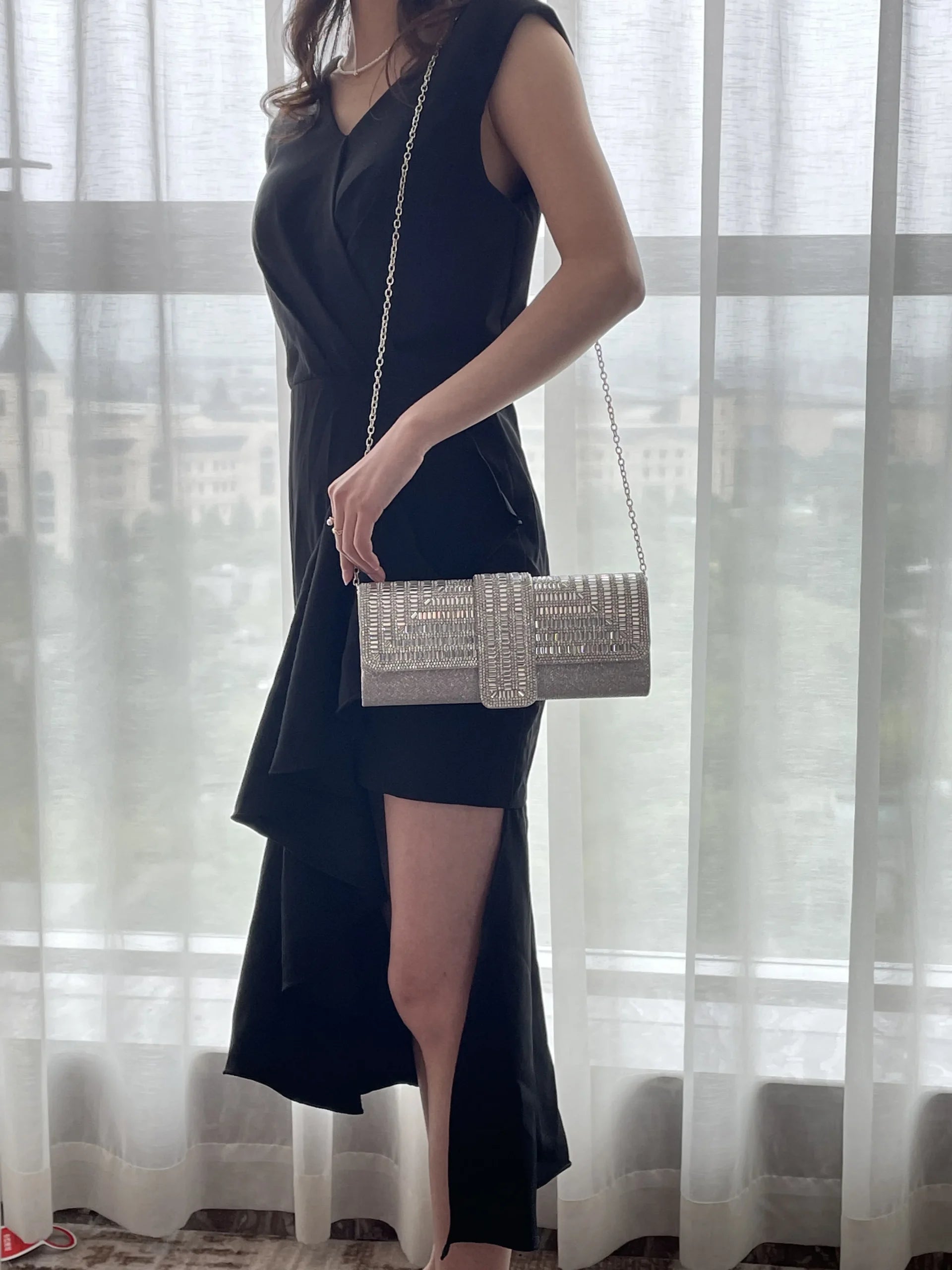 Luxury Solid Stick Diamond Dinner Hand Chain Wedding Party Crystal Evening Clutch Bag Mssza