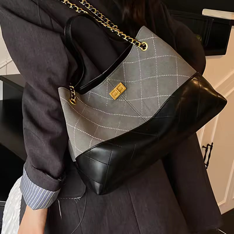 Luxury Solid Vintage Quilted Chain Strap Daily Use Shoulder Tote Bag Mssza