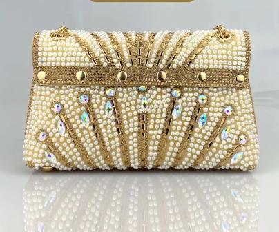 Luxury Striped Pearl Designer Beading Rhinestone Shiny Party Clutch Purses Bags Mssza