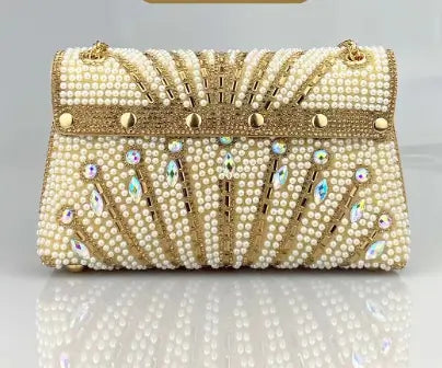Luxury Striped Pearl Designer Beading Rhinestone Shiny Party Clutch Purses Bags Mssza