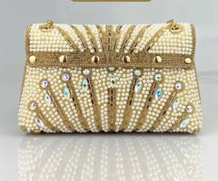 Luxury Striped Pearl Designer Beading Rhinestone Shiny Party Clutch Purses Bags Mssza