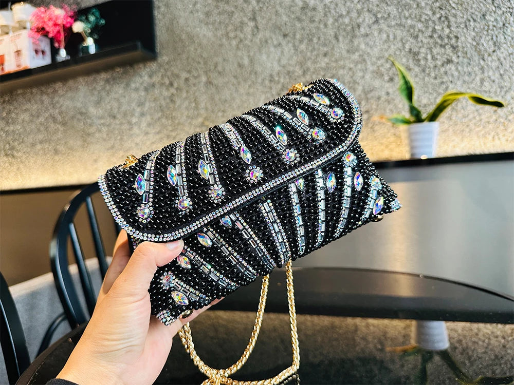 Luxury Striped Pearl Designer Beading Rhinestone Shiny Party Clutch Purses Bags Mssza