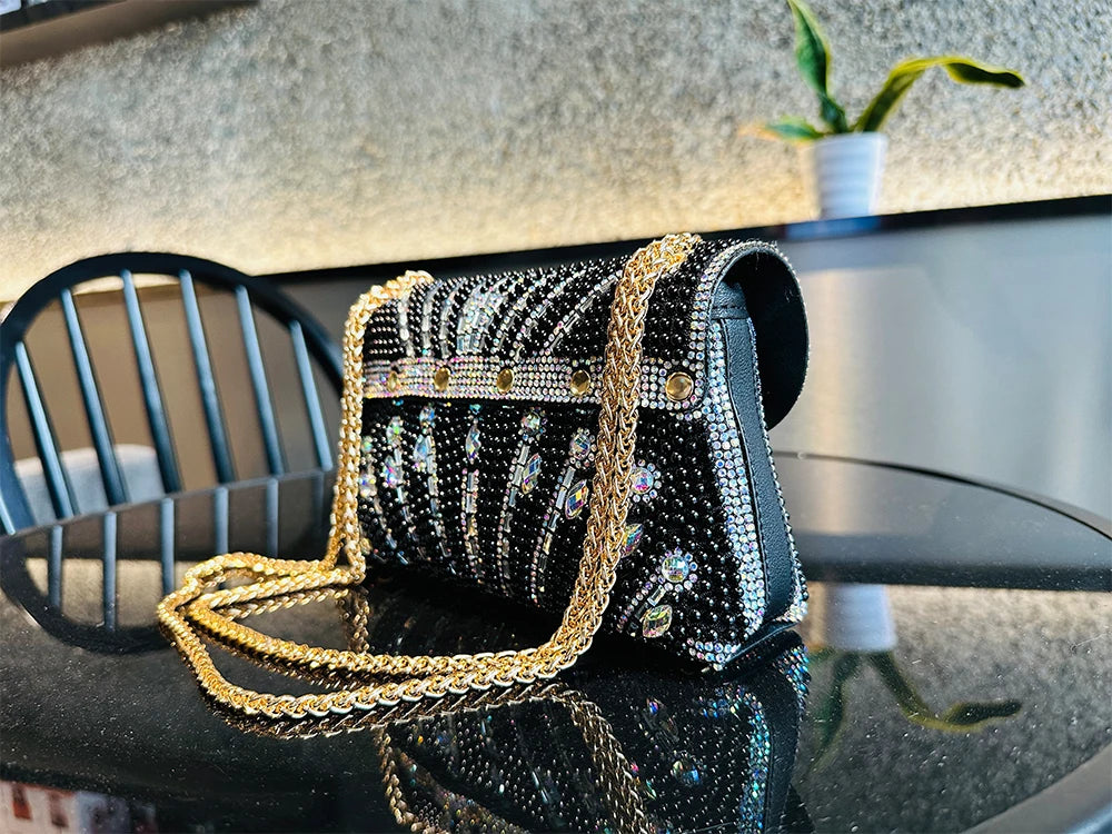 Luxury Striped Pearl Designer Beading Rhinestone Shiny Party Clutch Purses Bags Mssza