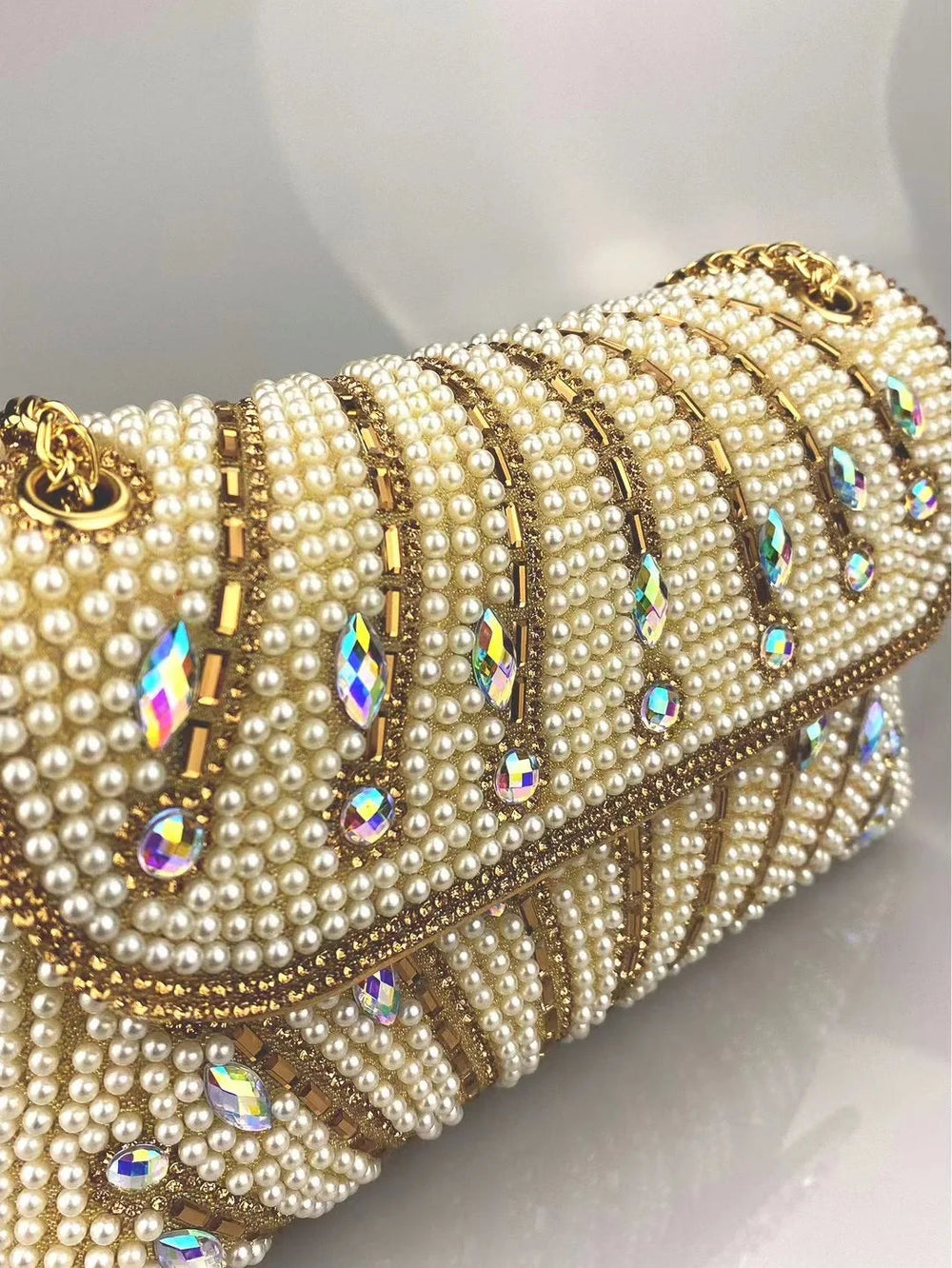 Luxury Striped Pearl Designer Beading Rhinestone Shiny Party Clutch Purses Bags Mssza