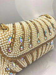 Luxury Striped Pearl Designer Beading Rhinestone Shiny Party Clutch Purses Bags Mssza