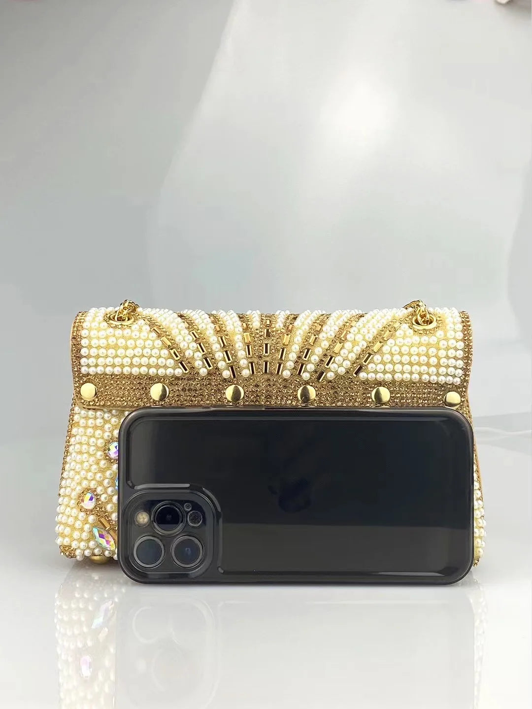 Luxury Striped Pearl Designer Beading Rhinestone Shiny Party Clutch Purses Bags Mssza